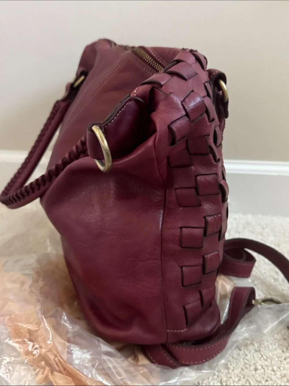 Sundance burgundy woven leather shoulder bag - Italy